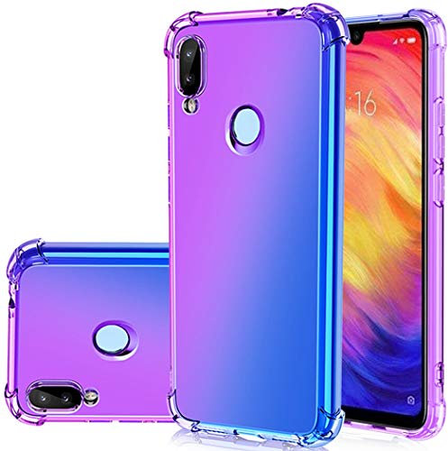 Funda Jhxtech Redmi Note 7, Redmi Note 7 Pro, Funda Transparente y Linda degradada para teléfono móvil, Funda de TPU Flexible, Funda Protectora para Xiaomi Redmi Note 7/Note 7 Pro (púrpura/Azul)