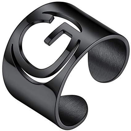 PROSTEEL Damen Herren Buchstabe G Bandring Cool verstellbar Fingerring Verlobungsring Schwarz Initiale Offener Ring Modeschmuck Accessoire für Party