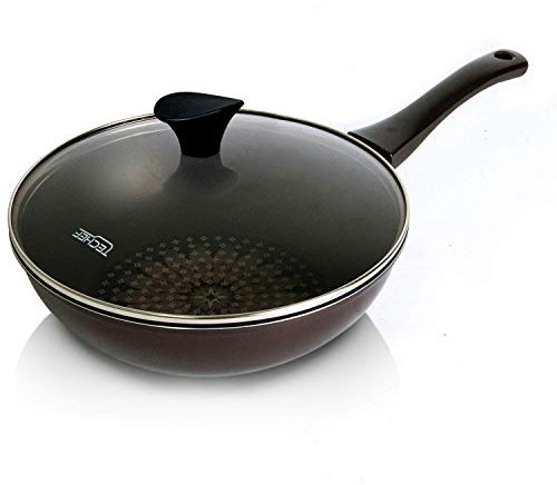 TECHEF - Blooming Flower Collection, 12 Wok/Stir-Fry Pan with Glass Lid, Coated 6 times with New Teflon Platinum Non-Stick Coating (PFOA Free) / Induction Ready/Made in Korea (12-inch with Cover)