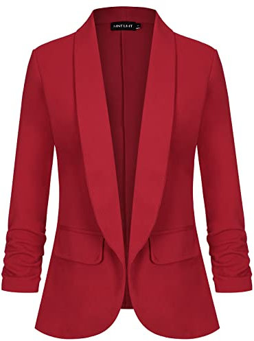MINTLIMIT Womens Casual Long Sleeve Open Front BlazerSuit Office Work Jacket,Red,S