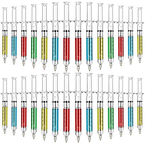 36 Stück Spritze Kugelschreiber Multi Farben Spritze Stift Retractable Nurse Pens Fun Needle Pens for Nurses Student School Supplies Birthday Party Favors, 4 Colors