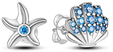 NARMO 925 Sterling Silber Ohrstecker für Frauen Seestern und Muschel Ohrringe Kleine Ohrstecker Hypoallergene Ohrringe