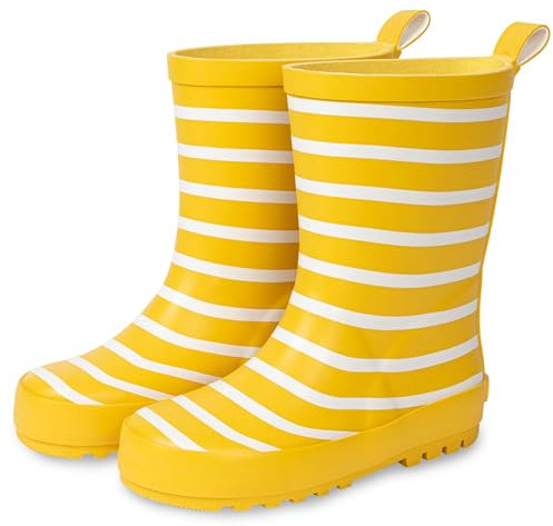 Lakeland Active Pooley - Stivali di gomma naturale a righe per bambini, eleganti, impermeabili, a righe, per ragazzi e ragazze, Giallo, 31 EU