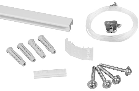 Binari per appendere quadri, Alluminio / 200cm (2x 100cm) STAS Minirail - Sistema per appendere quadri, Set completo con ganci e corde