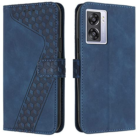 OKZone Cover per OPPO A57 5G 2022/A77 5G/A57 4G 2022/A57S 4G/A77 4G, Custodia a Libro in Pelle Protettiva Folio Portafoglio con Chiusura Magnetica e Slot per Carte Wallet Case Flip Cover (Blu)
