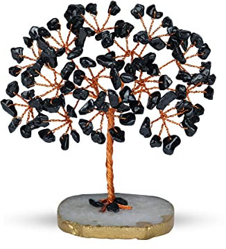 NARIBABU Schwarzer Turmalin - Kristallbaum - Feng Shui Kristalle und Steine - Felsbaum - Edelstein Bonsai Baum - Chakra Baum des Lebens - Meditation Dekor - Geschenke für spirituelle Menschen