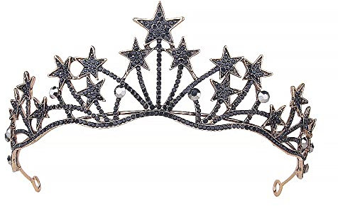 Schwarzer Stern Mädchen Crystal Tiara Frauen Prinzessin Braut Stirnband Kostüm Hochzeitskrongeschenk für Prom Geburtstag Henne Party Wettbewerb Weihnachten Halloween Geschenk Juwely