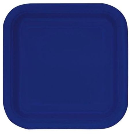 Unique- Platos de Papel Cuadrados Ecológicos-23 cm Azul Marino-14 Unidades (Paquete de 1), Color navy blue (30951EU)