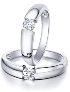AMDXD 950 Platin Ringe Diamant 0.35ct, 2er Diamantring Klassiker Design Freundschaftsringe Verlobungsring Pärchen Ringe, Damen 56 & Herren 67, Echtes