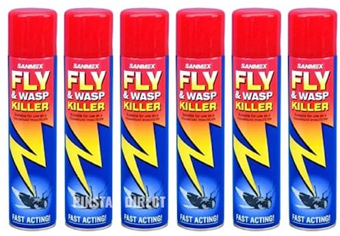6 Pack Sanmex Fly and Wasp Killer Spray Insecticide Fast Acting Household Power Pest Control Aerosol Spray Fast Acting Spray Zapper Spray Fly and Wasp Killer Spray 300ml New