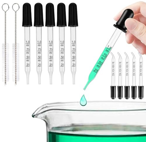 Pipette Glas,Glas Flüssigkeit Tropfen,1ml Glaspipette mit Gummikopf,Glas-Tropfer,Flüssig-Pipette,Tropfpipette,Tropfpipette 1ml,für Ätherisches Öl Makeup Kunst Flüssig Plant