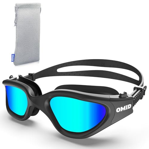 OMID Swim Goggles, P2 Polarized 【Patent & Upgrade】 Anti-Fog Anti-UV No Leakage Swimming Goggles for Adult Men Women Youth (Polarized-Allblack-Gold)