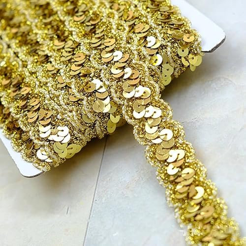 SYSUII 13M*23mm Glänzendes Geflochten Zierband Paillettenband Paillettenschnur Dekoratives Accessoire Glitzer Borte Aus Dekoband FüR DIY NäHen KostüMe Handwerk Verzierungen Schmuckherstellung-Gold #2