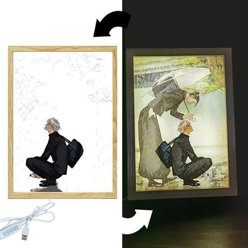 FunLake Dipinti illuminati ispirati a Jujutsu Kaisen, decorazione artistica da parete a LED con Gojo Satoru e Geto Suguru, cornice da scrivania, perfetta per decorare la casa e regali creativi per