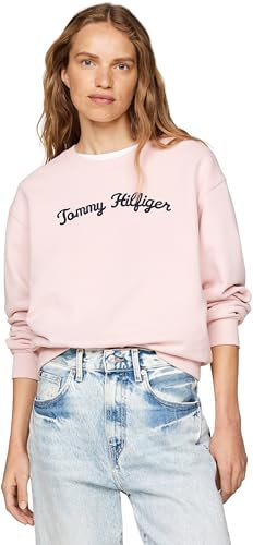 Tommy Hilfiger Women's MDRN REG Script Sweatshirt Pullover Sweatshirt, Delicate Pink, XL