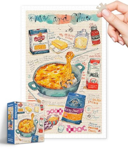 PieceRelax 1000 Pieces Plastic Jigsaw Puzzle for Adults - Lucile Prache - Mac and Cheese - Challenging Extra Small Pieces, No Mat Needed, Relaxation & Gift [H3337]