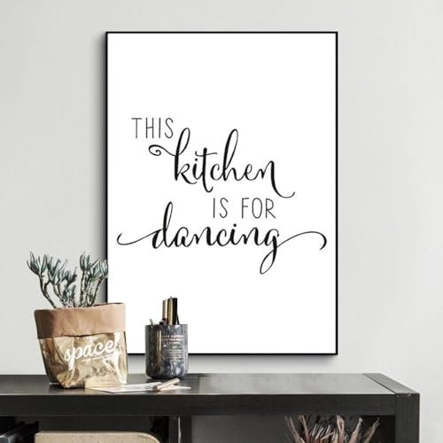 Minimalistisches „This Kitchen Is For Dancing“-Zitat Auf Leinwand, Schwarz-Weiß-Wand-Kunst-Poster, Druck, Bilder, Küche, Heimdekoration 50X70Cm Kein Rahmen