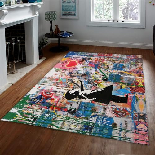 CIHCOHOME Banksy Graffiti Art Bereich Teppich Upgrade Anti Rutsch Teppich Maschinenwaschbare Bunte Teppich Ballon Mädchen Teppiche für Innen-Home-Office-Dekor 180x240cm