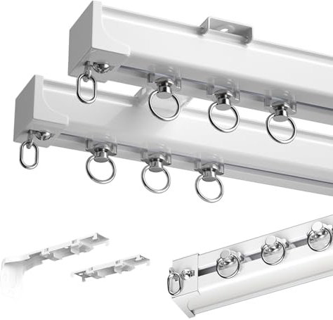 Doppelte Vorhangschiene,Aluminium Vorhangschiene Schwerlast,Gardinen Schienensystem, Decken- Oder Wandmontage-Vorhangschienen, Schlafzimmer-Vorhangschienen, Schieben-gardinenstangen Für Fenster (Colo
