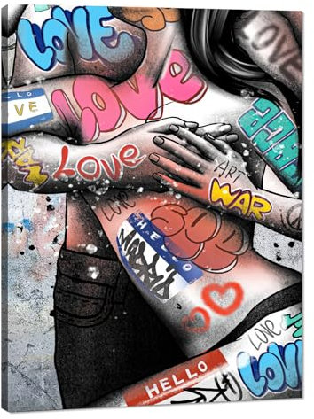 Graffiti-Wandkunst, sexy Bilder, Wanddekoration, Kunstwerk, modern, sexy Paare, Poster, Drucke für Männer und Frauen, Gemälde für Wohnzimmer, Badezimmer, gerahmt 30,5 cm B x 40,6 cm H
