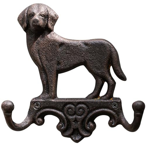 SHITOOMFE Animal Hook with Screws Cast Iron Animal Wall Hooks Vintage Decorative Wall Hanger with 2 Hooks for Outdoor Garden Yard, Dog Shape