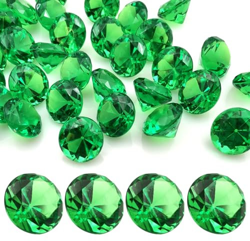LYHLYA Edelsteine für Kinder, Grün Acryl Diamanten 25 mm Deko Diamanten acryl Edelsteine Gefälschte Edelsteine für Vasenfüller, Hochzeit Vasen Tischdeko,Partydekorationen