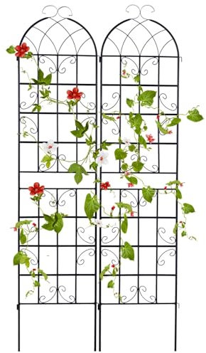GOPLUS Rankgitter Metall 2er/4er Set, Sichtschutz Garten 180/220 cm hoch, Rosenspalier, Rosengitter, Pflanzengitter, Ranknetz, Rankgitter Balkon, Rankhilfe (220 x 50 cm,Schwarz-2 Stücke)
