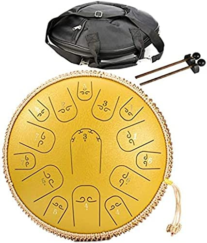 Steel Tongue Drum 14 Inch, 15 Notes Hang Drum Hand Pan Percussion Instrument,With Drum Carry Bag 2 Drumsticks Other Accessories,for Concert Mind Healing Yoga Meditation,D
