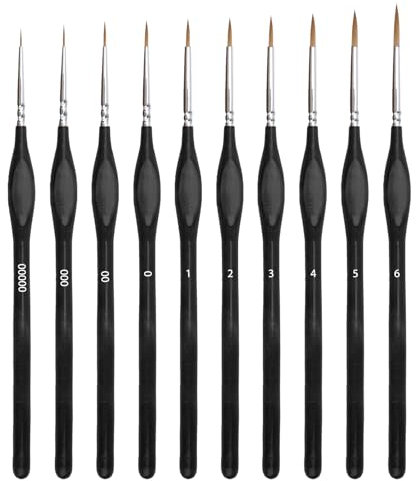 Kasoud Fine Tip Professional Miniature Painting Kit, 10 PCS Micro Detail Paint Brush Set with Triangular Handles for Acrylics, Oils, Watercolors & Paint by Number, Citadel, Figurine, 40k (5/0-6 Black)