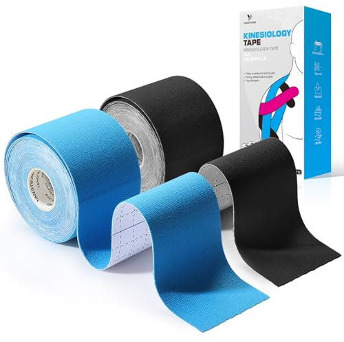 YANGTSUNG Cinta de Kinesiología Tape, 2 Rollos 5 m x 5 cm Kinesiotape, Venda Neuromuscular Adhesiva, Cinta Deportiva Elástica Terapéutica para Hombros, Rodilla, Codo, Alivio Dolor Muscular