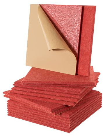 Akustikplatten Selbstklebend, 18 Stück Hohe Dichte Schallabsorber, Schalldämmung Wand, Akustikschaumstoff-Matten, Akustikpaneele für Decken Tür und Akustische Behandlung, 30 * 30 * 0.9cm (Rot)