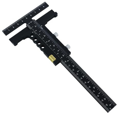 Leefasy T-förmige Anreißnadel für Tischler-Layout und Messung, Präzisions-Holzbearbeitungslineal, Anreißwerkzeug, schwarzes Zubehör, Gleitlineal, Markierungs-Messlehre, mit Feinabstimmung