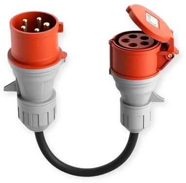 L4F Adaptador CEE trifásico 32A (22 kW) enchufe a enchufe 16A (11 kW), cable H07RN-F 5G 2,5mm², portátil, con cubierta protectora, impermeable IP44, adecuado para uso industrial y doméstico