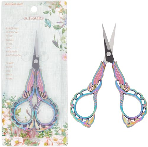 SUNNYCLUE 1 Stück Nähschere Kleine Vintage Stickschere Europäischer Stil Regenbogen Edelstahl Orchidee Bastelschere Für Stoff Faden Handarbeiten Schneiden Bastelbedarf Heimwerkerwerkzeuge Schere