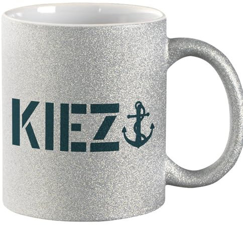 Huuraa Glitzer Tasse Kiez Anker Geschenk 330ml Silber Kiez Anker Präsent