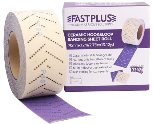 Rollo de papel de lija rollo de papel de lija de cerámica púrpura, 70 mm x 12 m, rollo de lijado automotriz multiagujero, para quitar recubrimientos, lijado automotriz, grano 80