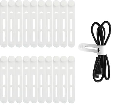 20Pcs Silicone Cable Ties, White Small Cable Ties Reusable, Wire Organizer for Earphone, HDMI, Phone Charging, Mouse in Home Office Table Desk