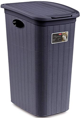 Wäschekorb 36L schmal BEIGE Rattanoptik Deckel 39x29x54cm Korb Kunststoff