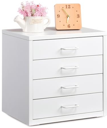 HollyHOME Desktop Stroage Drawers Filing Cabinet with 4 Drawers, Organizer Vertical File Cabinets A4 storage drawers for Home Office Self-assemble,White