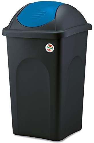 Poubelle avec couvercle basculant - Noir et bleu - 60 l - Pour tri sélectif des déchets - Poubelle de recyclage - Poubelle à bascule - Pour le bureau - 60 l