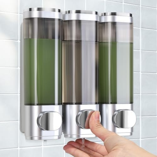Seifenspender Wandbefestigung, Shampoo Duschgel Spender, 3er Set Seifenspender Ohne Bohren, Gleichmäßige Flüssigkeitsabgabe, AuslaufsicherGeeignet für Shampoo,Duschgel,Flüssigseife,Spülung. (Silver)