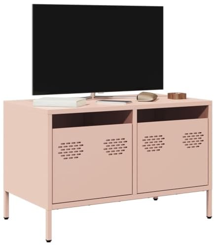 Homgoday TV-Schrank, Rosa, 68 x 39 x 43,5 cm, aus kaltgewalztem Stahl, TV-Schrank, TV-Schrank für Wohnzimmer, industrielle TV-Ständer