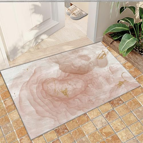 QDJKBL Entrance Rug 60 x 90 cm Light Pink Ink Graffiti Art Luxury modern abstract marble Doormats, Floor Mats Do not fade pattern clearfor Front Back Door foyer