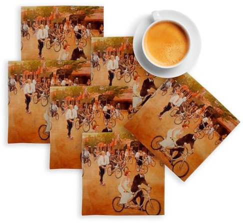 Unter Glas aus Leinen – Gemälde USA Velos Hipster Scooter, 6 Stück (100 x 100 mm)