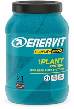 Enervit Pure-Pro 100% Plant Protein, Proteine Vegane Isolate di Pisello e Fava, 21g di Proteine 100% Vegetali per Dose, Gusto Cacao, Ideale per il Recupero Post Workout, Certificato VeganOK, 630 g