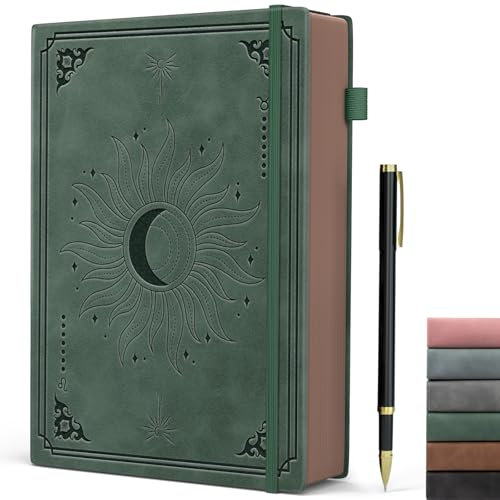 Notizbuch B5, Lined Notizbucher mit Stift, Vintage Hardcover Journal mit 366 Seiten 100gsm Dickes Papier, College Ruled Journal für Frauen Männer Schreiben Schule Büro, 19 x 25cm- Dunkelgrün