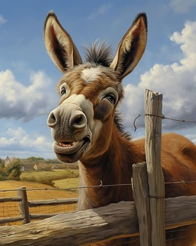 PIPISKY Peinture par numéros facile pour débutants,L'âne à la ferme,Peinture acrylique à l'huile DIY,cadeau de décoration murale pour la maison,40x50cm,Sans cadre