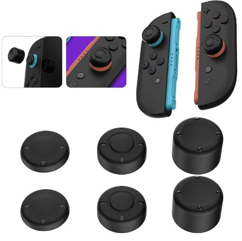 GEEMEE Tapas de Recambio Compatible con Nintendo Switch 2,Tapa de Botones de Pulgar Compatible Cubierta de Silicona Suave Joystick Cap, Thumbstick Analog Stick Grips,6 Piezas -Black