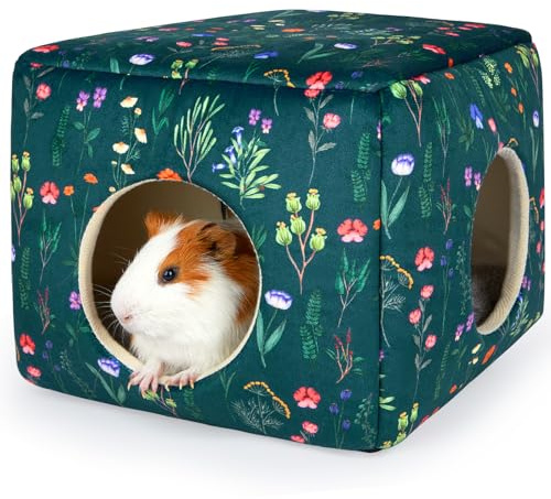 Hedgeink Meerschweinchen Haus 2 eingange – Waschbares Kaninchenbett & Kuschelhöhle – Versteck für Kaninchen, Chinchilla, Hamster, Frettchen & kleine Haustiere – Warm & rutschfest