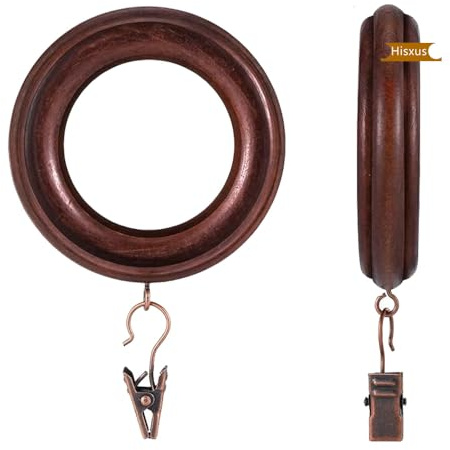 Lot de 20 anneaux de tringle à rideaux en bois de hêtre sculpté rétro avec clips de 7,6 cm de diamètre extérieur pour tringle à rideaux de 2,6 à 3,8 cm (rétro)